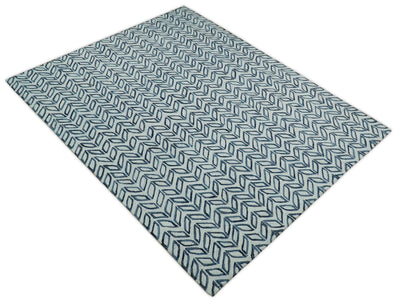 5X8 and 8x10 Contemporary Farmhouse Leaf's Hand Tufted Silver and Blue Loop Wool Rug - The Rug Decor