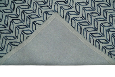 5X8 and 8x10 Contemporary Farmhouse Leaf's Hand Tufted Silver and Blue Loop Wool Rug - The Rug Decor