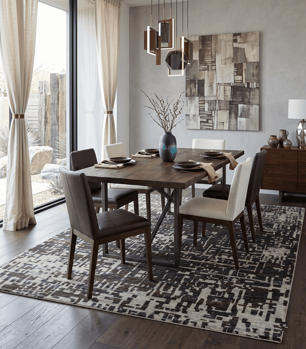 5x8 and 9x12 Hand Knotted Silver, Charcoal and Brown Modern Abstract Recycled Silk Area Rug - The Rug Decor