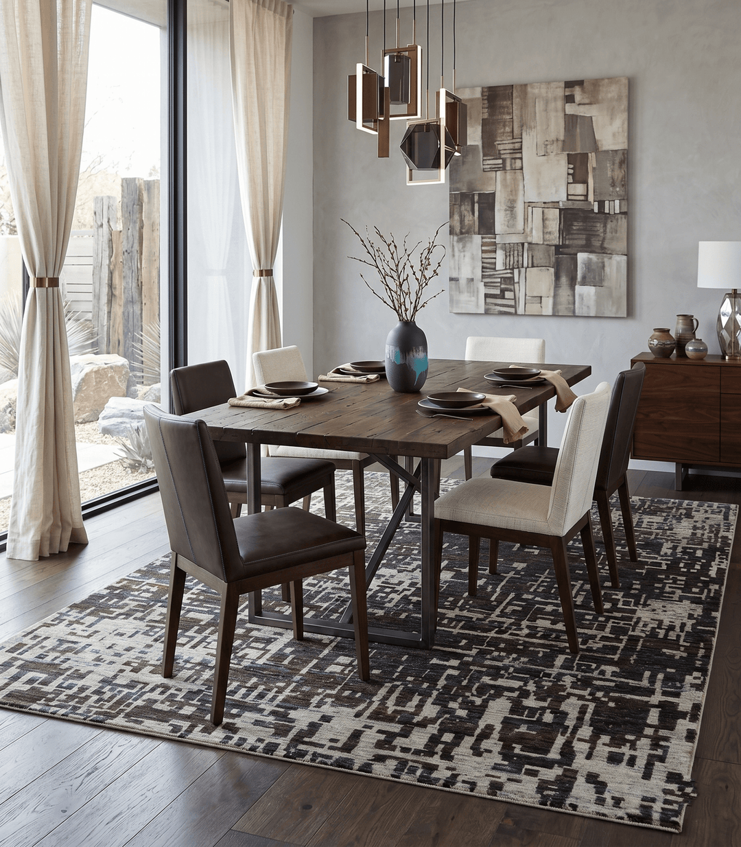 5x8 and 9x12 Hand Knotted Silver, Charcoal and Brown Modern Abstract Recycled Silk Area Rug - The Rug Decor