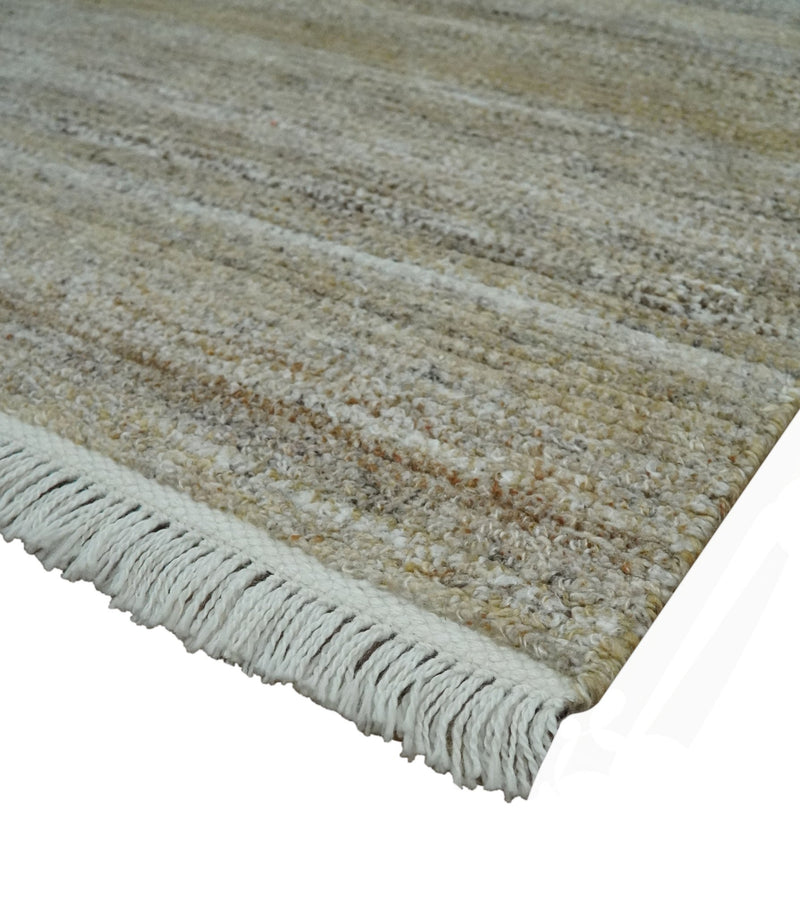 5x8 Beige, Gray and Silver Stripes Design Dari Pet yarn Rug - The Rug Decor