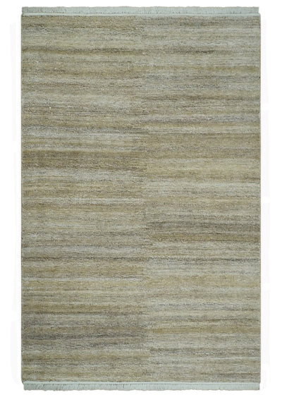 5x8 Beige, Gray and Silver Stripes Design Dari Pet yarn Rug - The Rug Decor