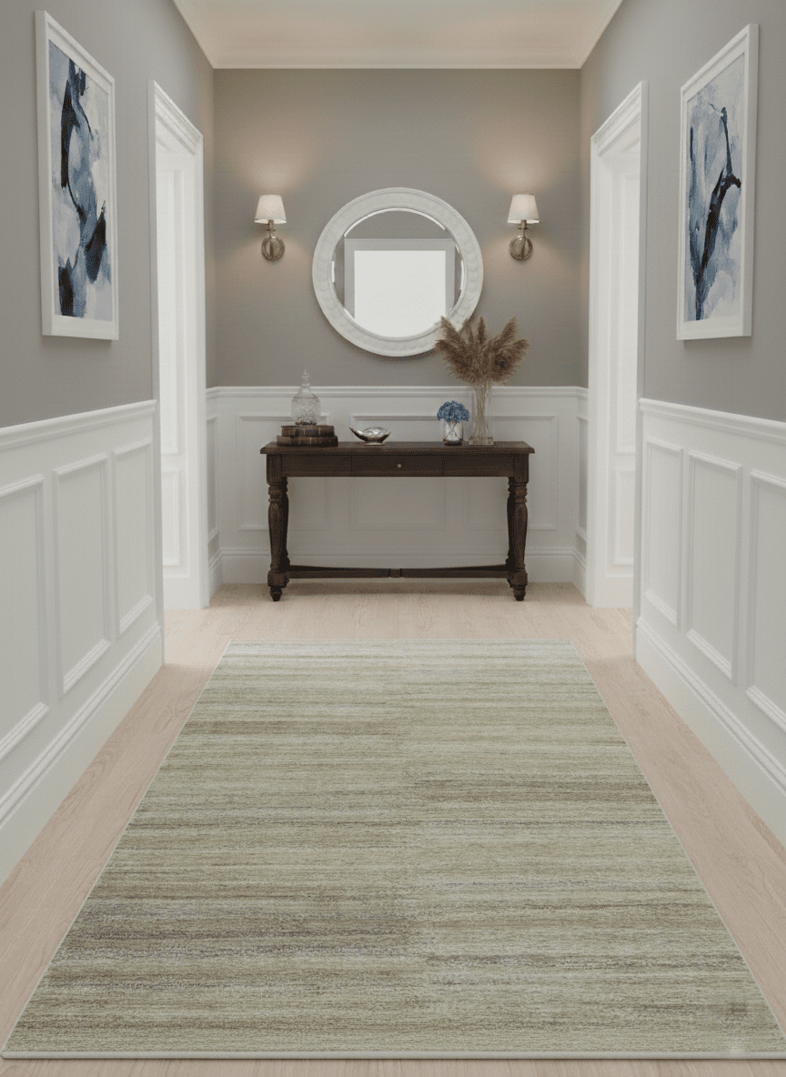 5x8 Beige, Gray and Silver Stripes Design Dari Pet yarn Rug - The Rug Decor