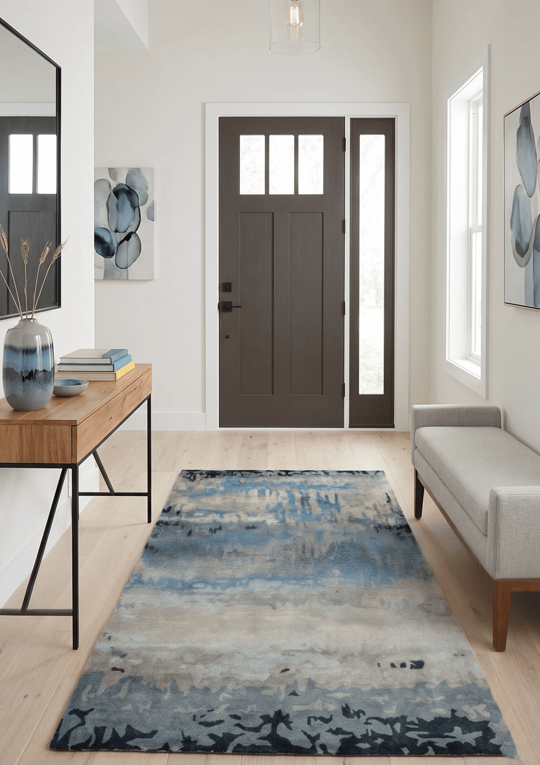 5x8 Blue and Gray Modern Abstract Hand Tufted Wool and Art Silk Area Rug - The Rug Decor