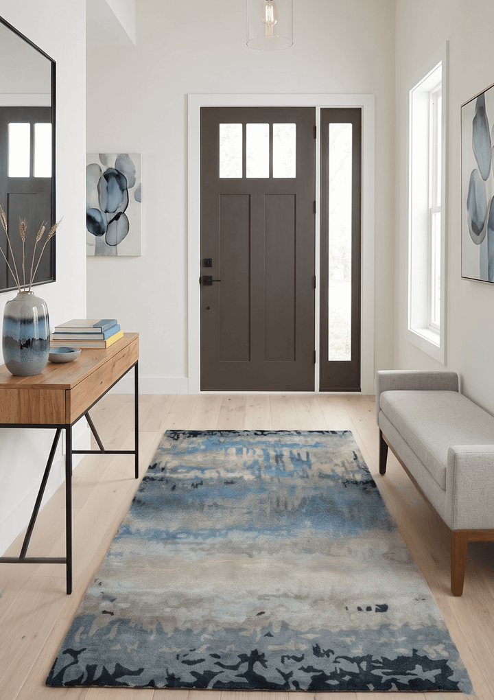5x8 Blue and Gray Modern Abstract Hand Tufted Wool and Art Silk Area Rug - The Rug Decor
