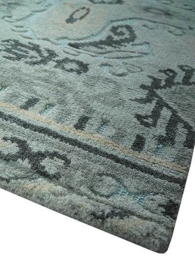 5x8 Blue, Silver and Charcoal Traditional Mamluk Design Hand Knotted wool Area Rug - The Rug Decor