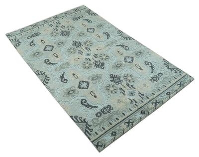 5x8 Blue, Silver and Charcoal Traditional Mamluk Design Hand Knotted wool Area Rug - The Rug Decor