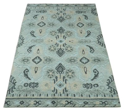 5x8 Blue, Silver and Charcoal Traditional Mamluk Design Hand Knotted wool Area Rug - The Rug Decor