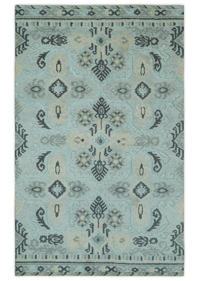 5x8 Blue, Silver and Charcoal Traditional Mamluk Design Hand Knotted wool Area Rug - The Rug Decor