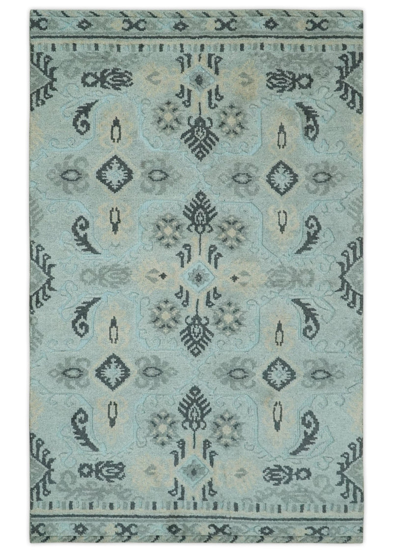 5x8 Blue, Silver and Charcoal Traditional Mamluk Design Hand Knotted wool Area Rug - The Rug Decor