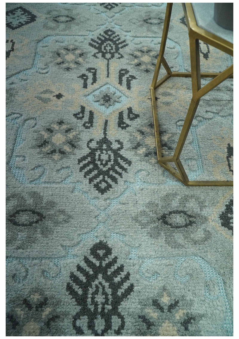 5x8 Blue, Silver and Charcoal Traditional Mamluk Design Hand Knotted wool Area Rug - The Rug Decor