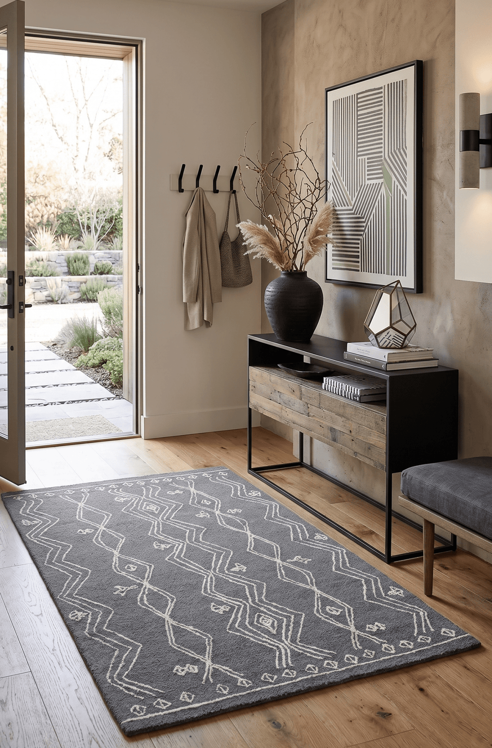 5x8 Gray and White Tribal Hand Tufted Textured Loop Area Rug - The Rug Decor
