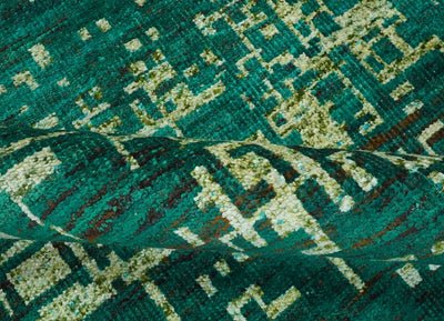 5x8 Green and Olive Hand Knotted Modern Abstract Contemporary Recycled Silk Rug - The Rug Decor