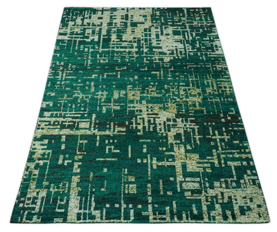 5x8 Green and Olive Hand Knotted Modern Abstract Contemporary Recycled Silk Rug - The Rug Decor