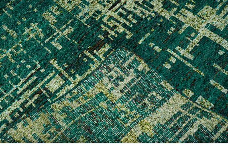 5x8 Green and Olive Hand Knotted Modern Abstract Contemporary Recycled Silk Rug - The Rug Decor