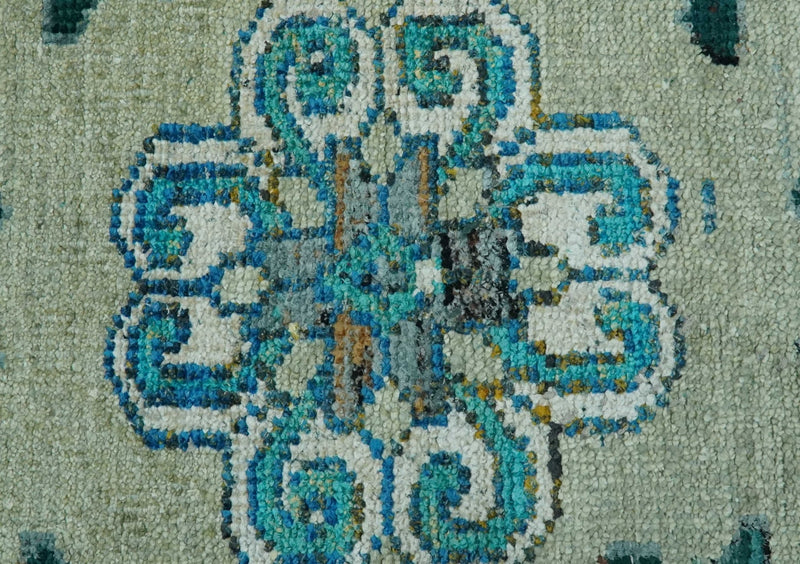 5x8 Green, Ivory and Blue Traditional Large design hand knotted wool area rug - The Rug Decor