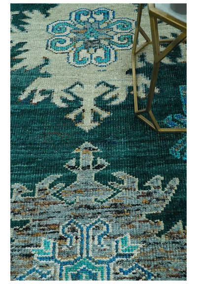 5x8 Green, Ivory and Blue Traditional Large design hand knotted wool area rug - The Rug Decor