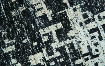 5X8 Hand Knotted Black and Ivory Modern Abstract Contemporary Recycled Silk Area Rug - The Rug Decor