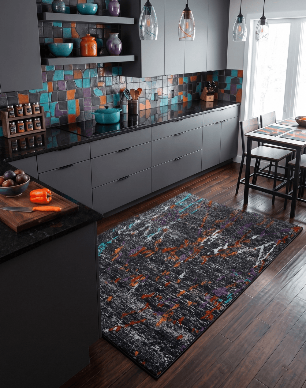 5x8 Hand Knotted Black and Rust Modern Abstract Recycled Silk Area Rug - The Rug Decor