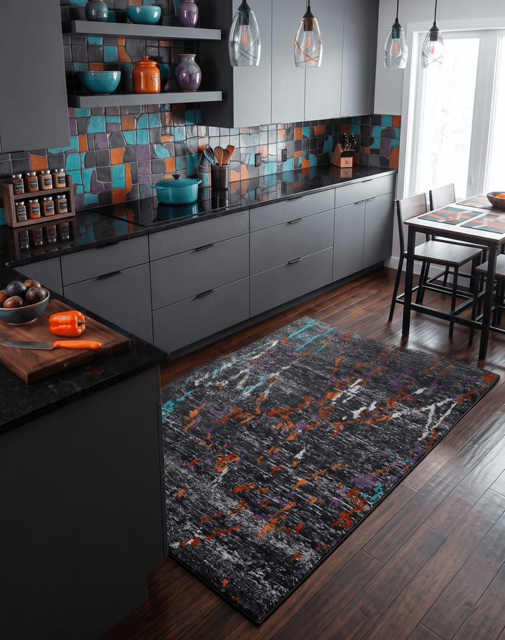 5x8 Hand Knotted Black and Rust Modern Abstract Recycled Silk Area Rug - The Rug Decor