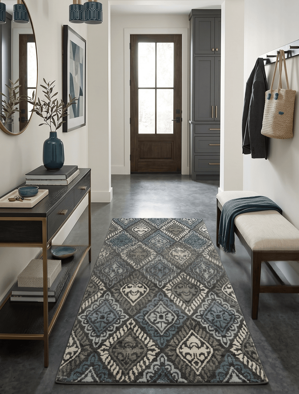 5x8 Hand Knotted Charcoal, Blue and Ivory Contemporary Bamboo Silk Area Rug - The Rug Decor
