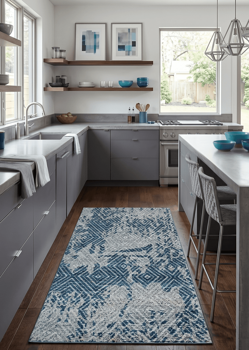 5x8 Hand Knotted Ivory And Blue and Modern Contemporary Recycled Silk Area Rug - The Rug Decor
