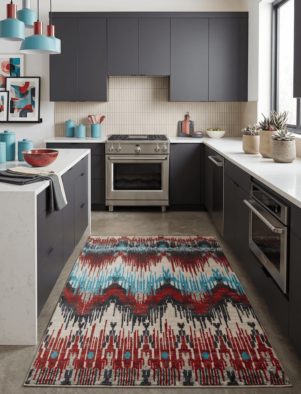 5x8 Hand Knotted Ivory, Blue and Maroon Modern Abstract Recycled Silk Area Rug - The Rug Decor