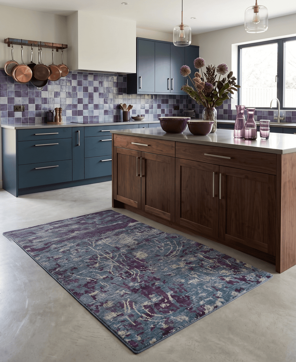 5x8 Hand Knotted Ivory, Blue and Purple Modern Abstract Recycled Silk Area Rug - The Rug Decor