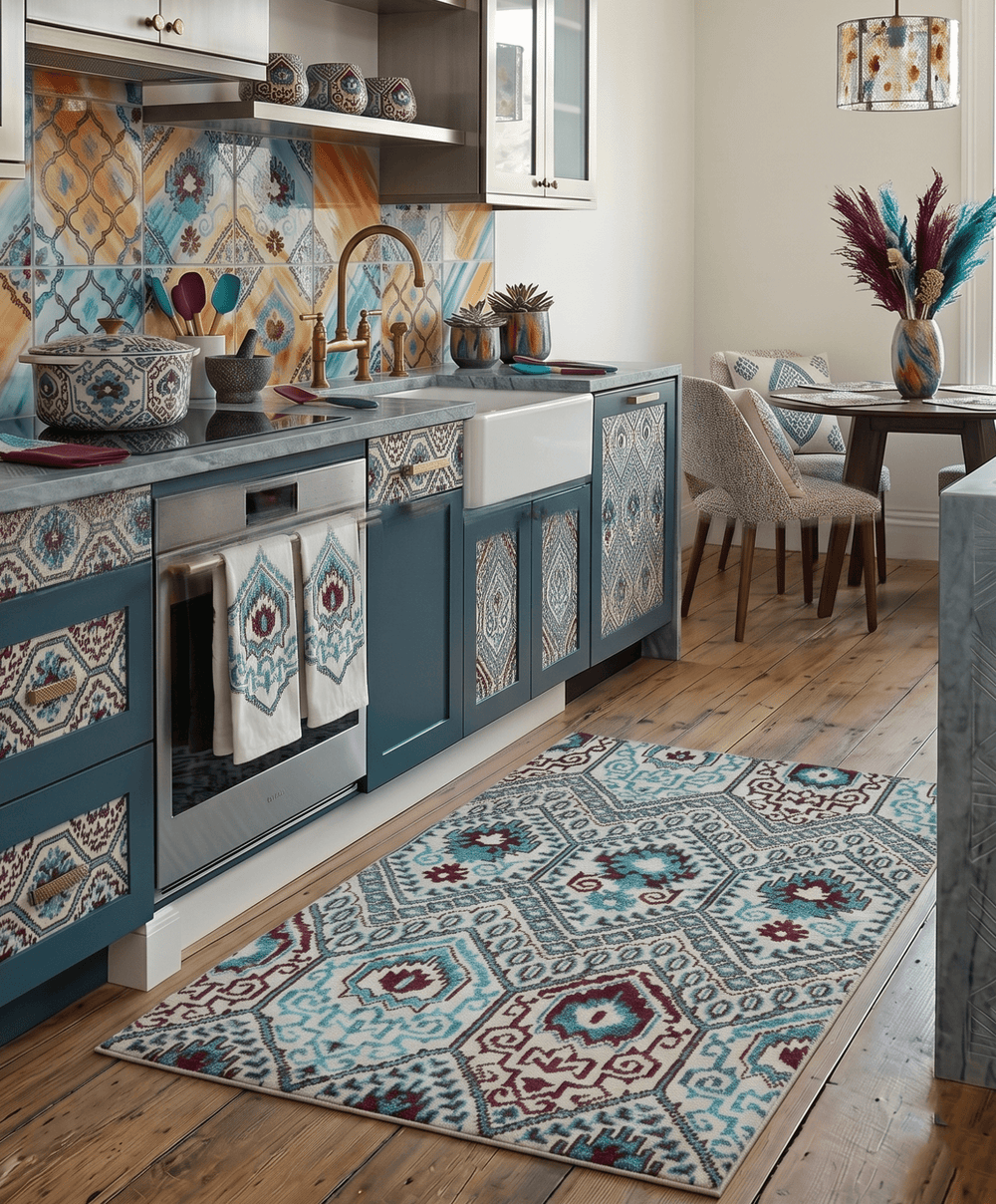 5x8 Hand Knotted Ivory, Blue and Red Antique Contemporary Bamboo Silk Area Rug - The Rug Decor
