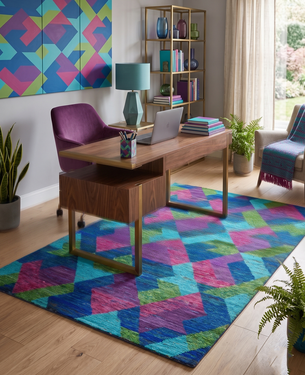 5x8 Hand Knotted Multicolor Modern Geometric Recycled Silk Area Rug - The Rug Decor
