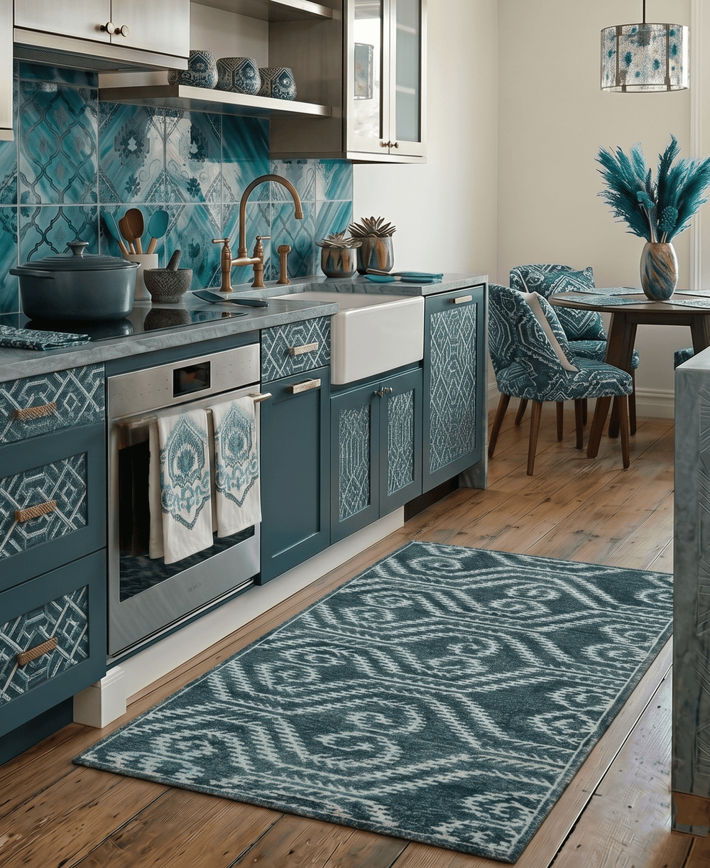5x8 Hand Knotted Teal and Ivory Modern Contemporary Recycled Silk Area Rug - The Rug Decor