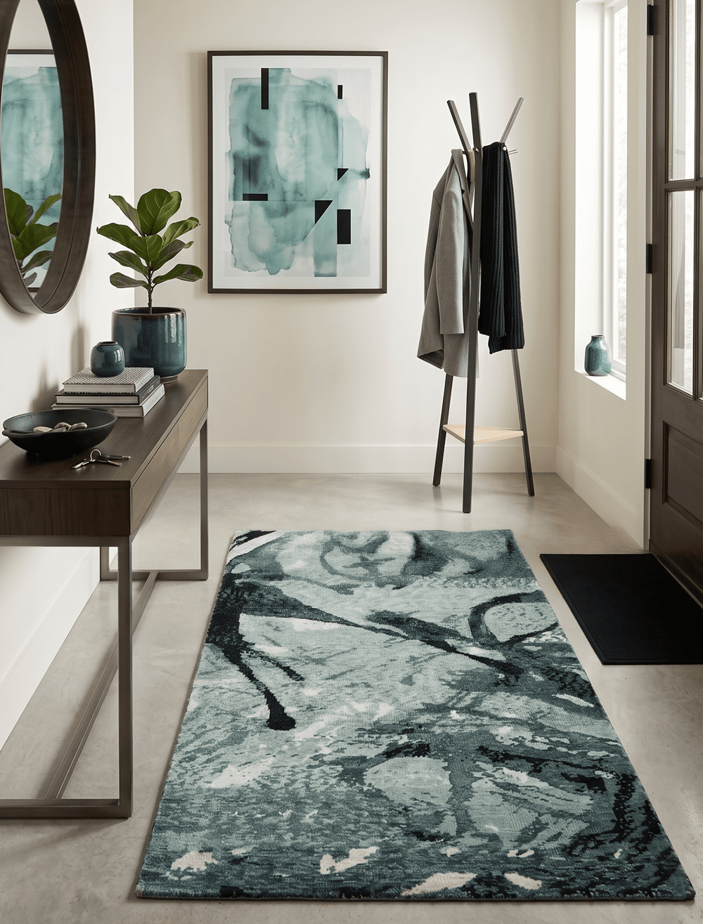 5x8 Hand Knotted Teal, Black and Ivory Antique Contemporary Bamboo Silk Area Rug - The Rug Decor