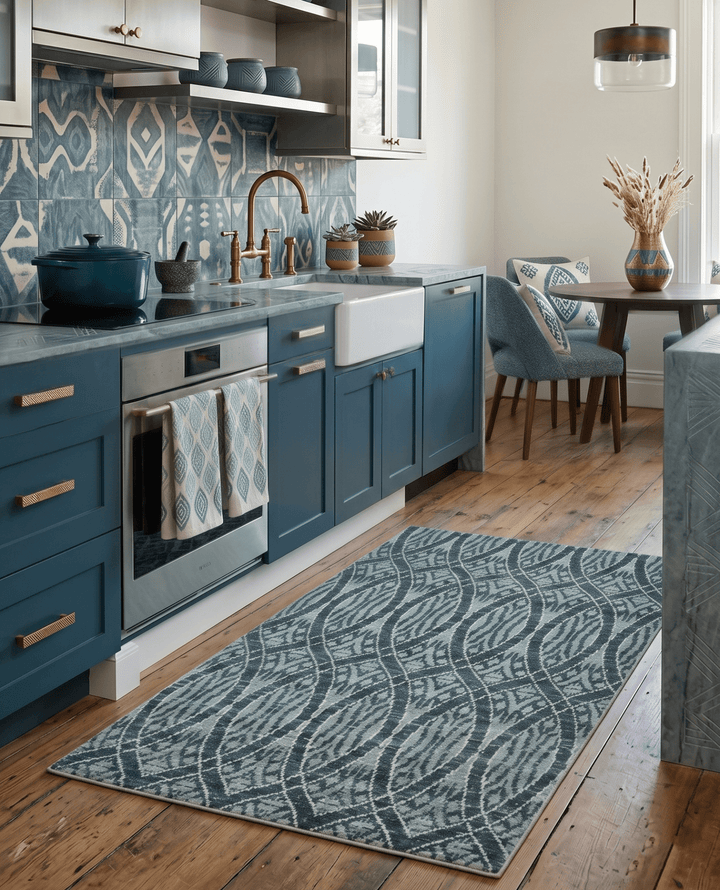 5x8 Hand Knotted Teal, Ivory and Blue Modern Style Recycled Silk Area Rug - The Rug Decor