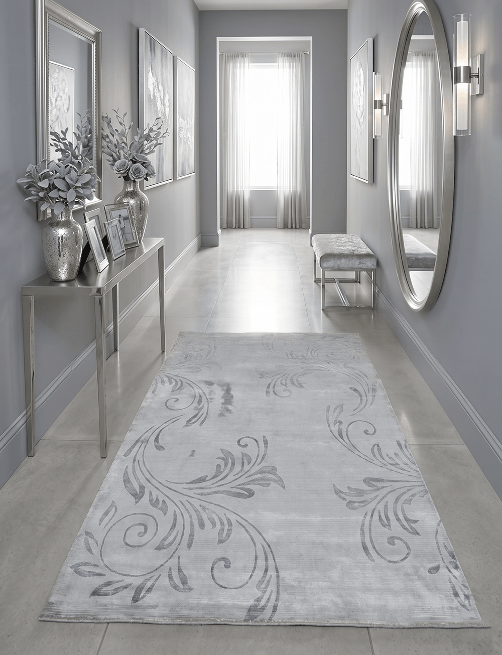 5x8 Hand Woven Silver and Gray Modern Floral Art Silk Rug - The Rug Decor