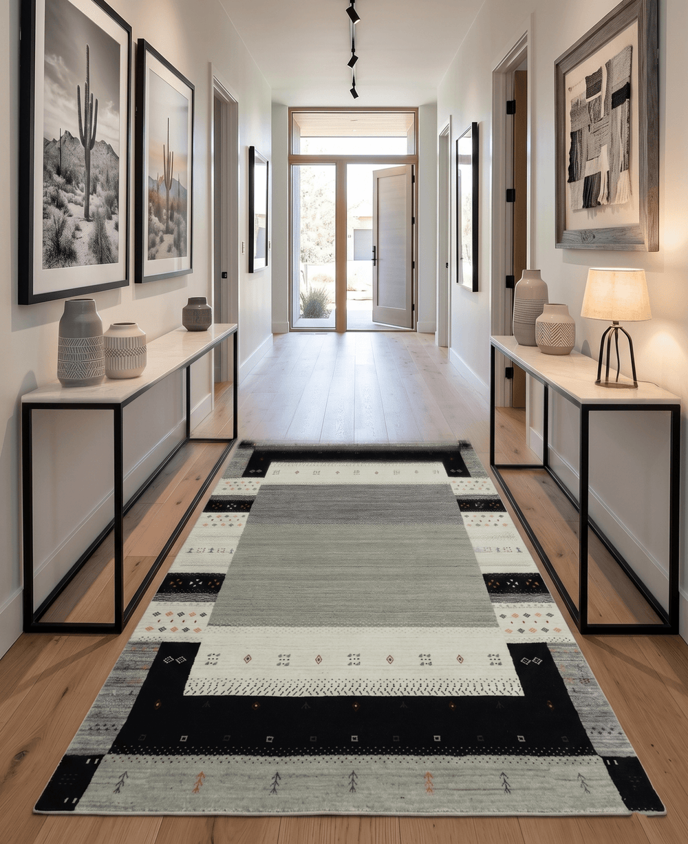 5x8 Ivory and Black Striped Wool Hand Woven Southwestern Gabbeh Rug - The Rug Decor