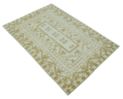 5x8 Ivory and Olive Traditional Hand Knotted wool Area Rug - The Rug Decor