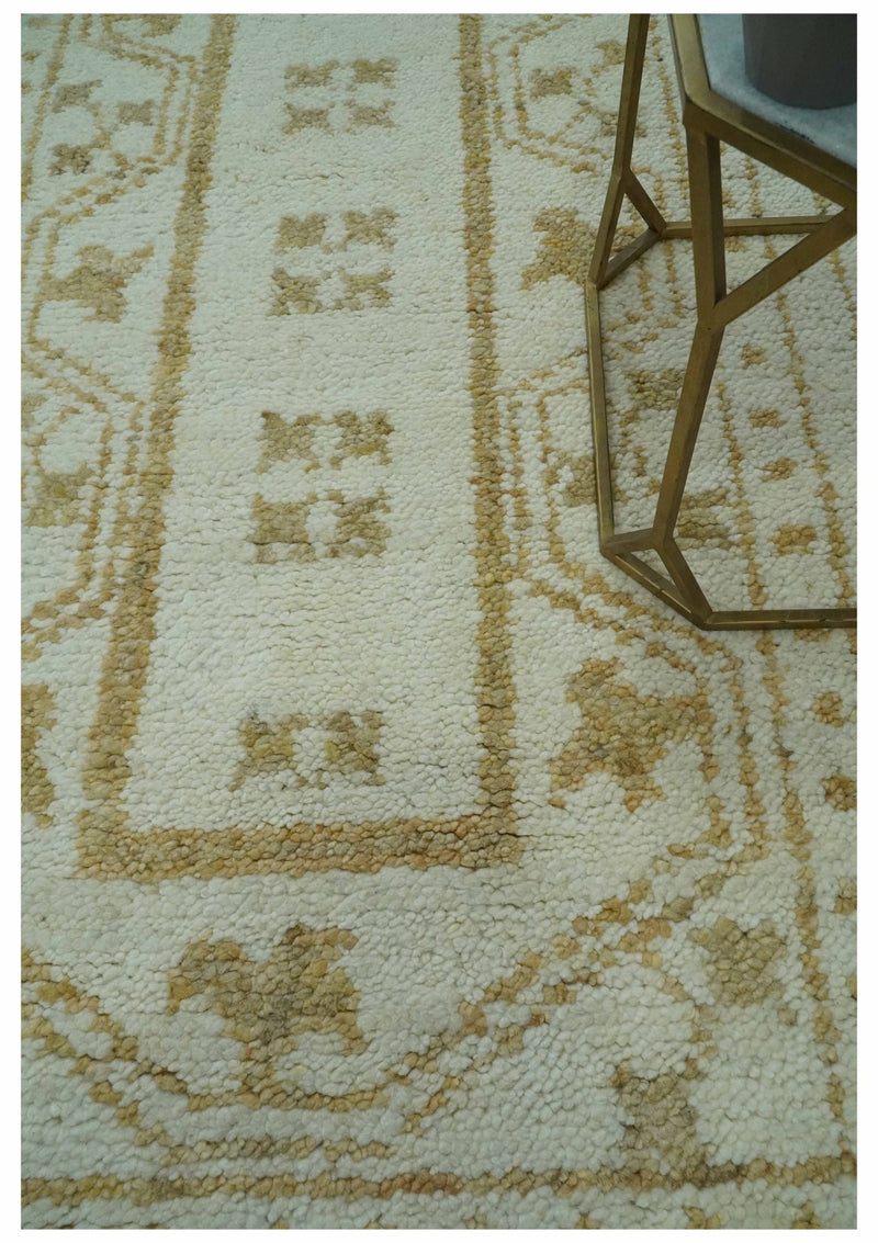 5x8 Ivory and Olive Traditional Hand Knotted wool Area Rug - The Rug Decor