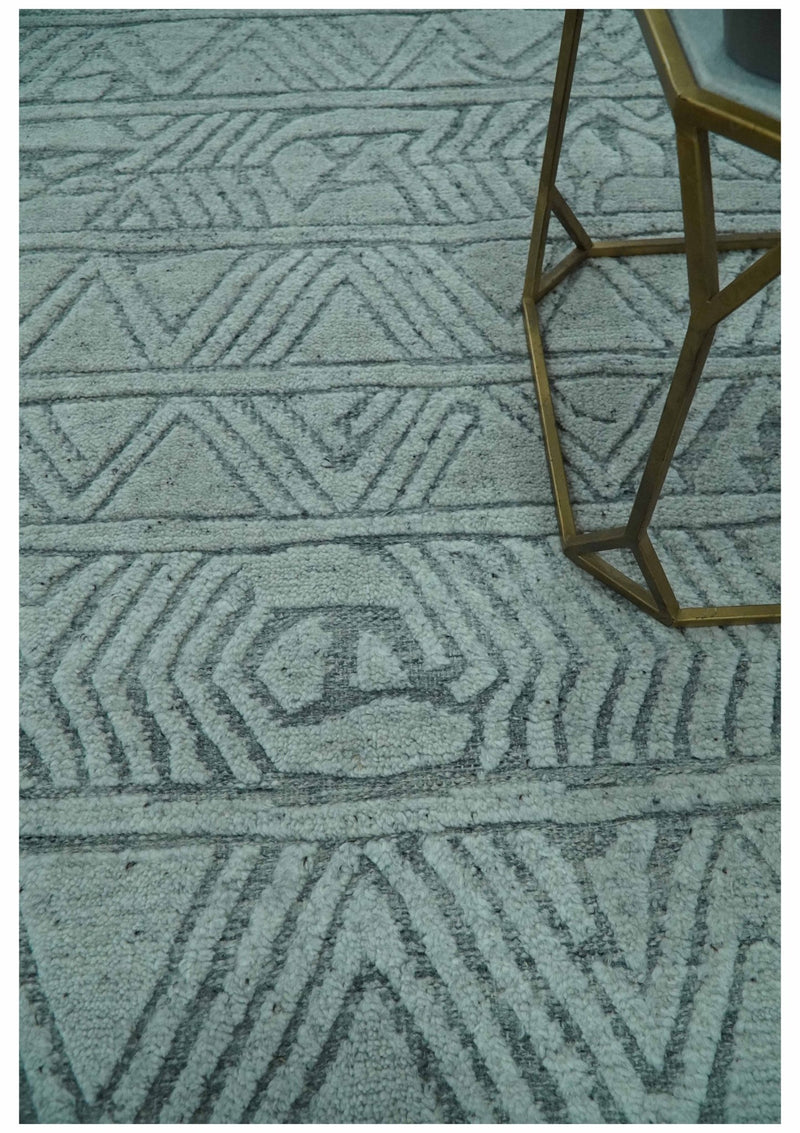 5x8 Modern Geometrical Silver and Gray Chevron Design Hand Carved Texture wool Rug - The Rug Decor