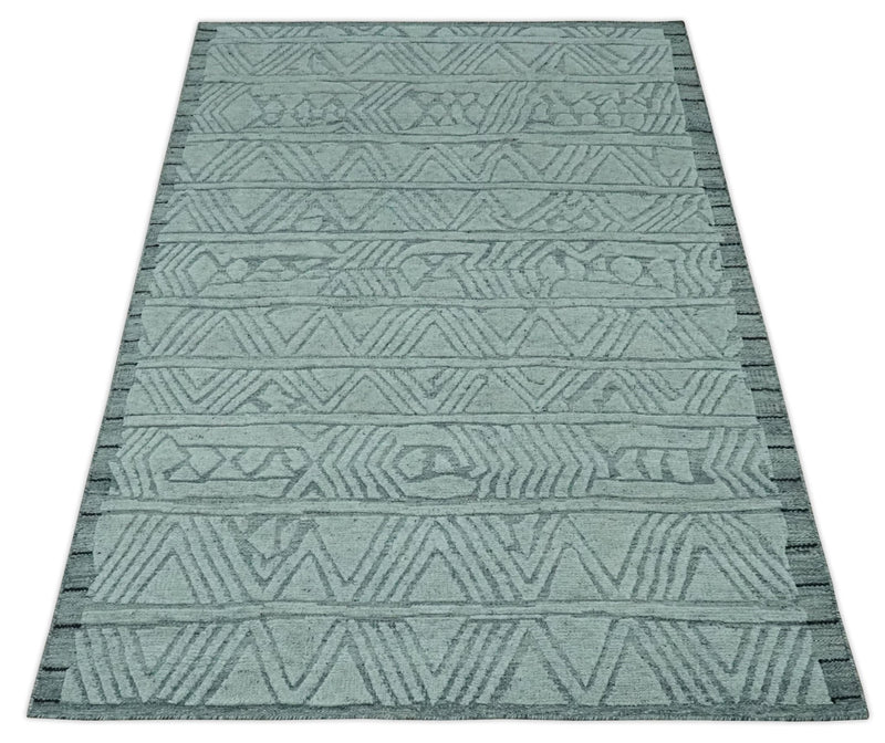 5x8 Modern Geometrical Silver and Gray Chevron Design Hand Carved Texture wool Rug - The Rug Decor