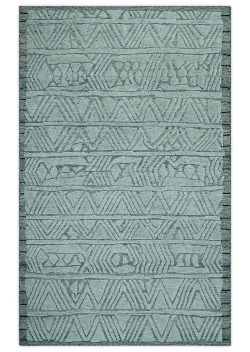 5x8 Modern Geometrical Silver and Gray Chevron Design Hand Carved Texture wool Rug - The Rug Decor