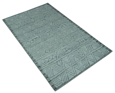 5x8 Modern Geometrical Silver and Gray Chevron Design Hand Carved Texture wool Rug - The Rug Decor