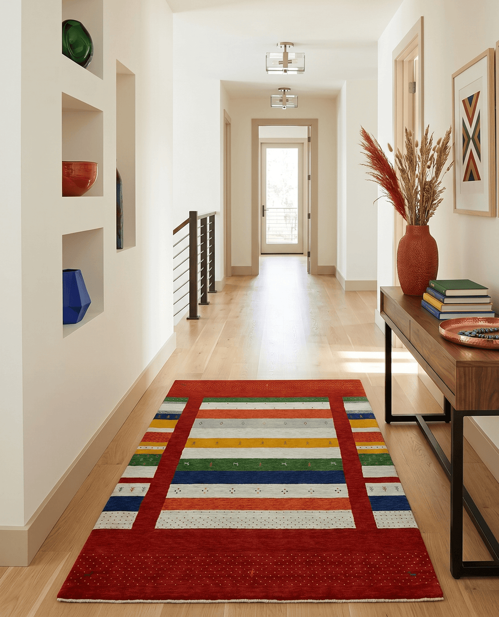 5x8 Multicolor Striped Wool Hand Woven Southwestern Lori Gabbeh Rug - The Rug Decor