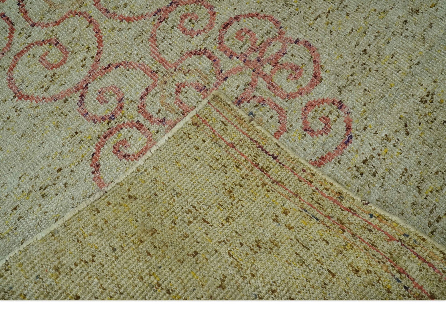 5x8 Olive, Silver and dark Peach Hand Knotted Traditional Floral wool area Rug - The Rug Decor