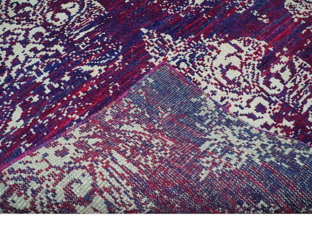 5x8 Purple, Maroon and Ivory Traditional Large Ikat Design Hand Knotted wool Area Rug - The Rug Decor