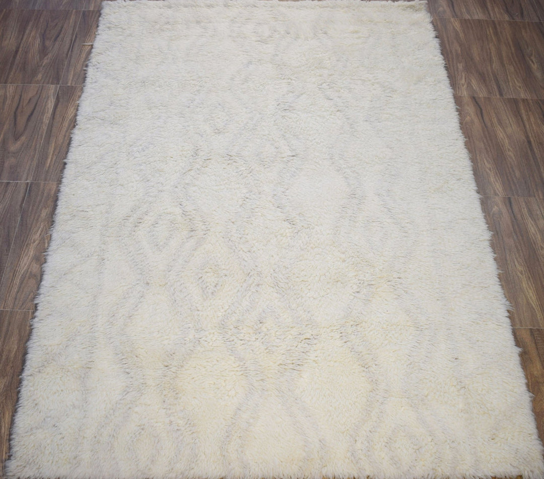 Quick Ship Modern Beige And Charcoal Hand Loom 4x6 Wool Rug