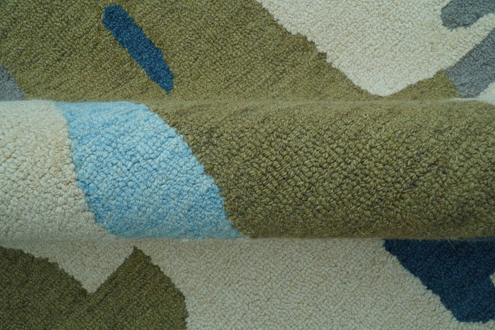 Custom Made Abstract Blue And Green Wool Rug