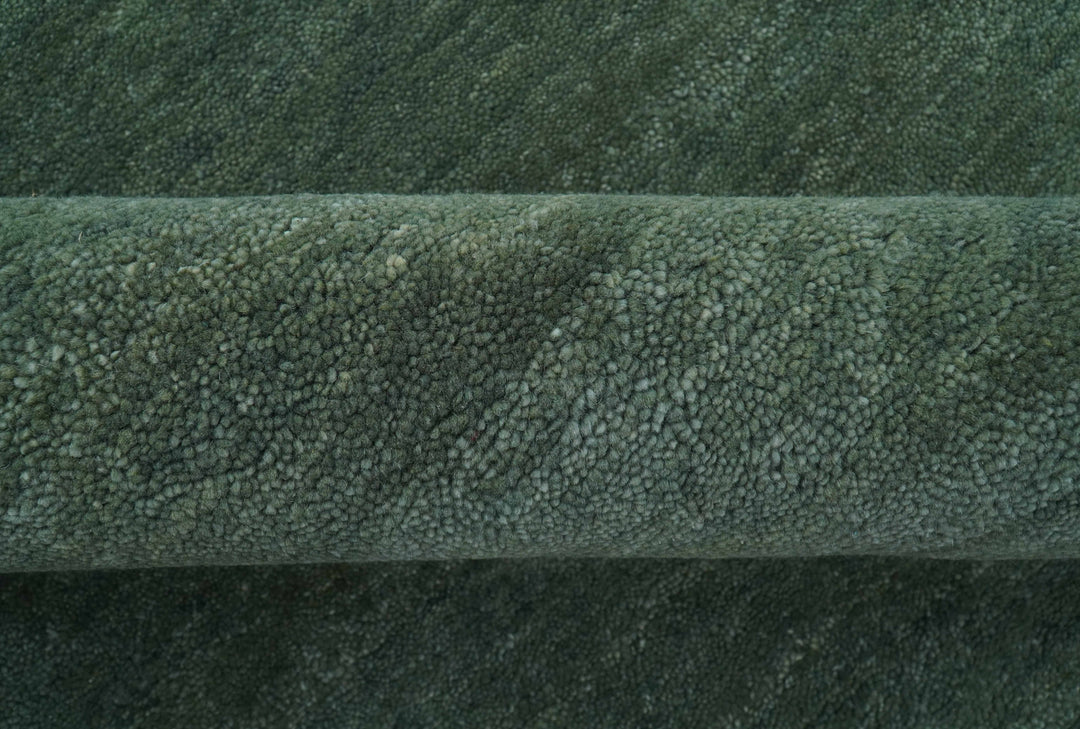 Custom Made Modern Solid Green Hand Tufted Wool Area Rug