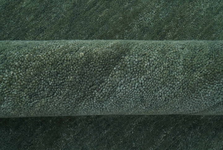 Custom Made Modern Solid Green Hand Tufted Wool Area Rug