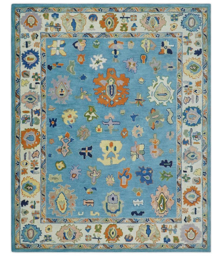 Quick Ship 5x8 Modern Oushak Blue And Ivory Hand Tufted Wool Rug