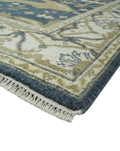 6.4x8.9 Hand Knotted Charcoal, Ivory and Olive Oriental Oushak Wool Area Rug - The Rug Decor